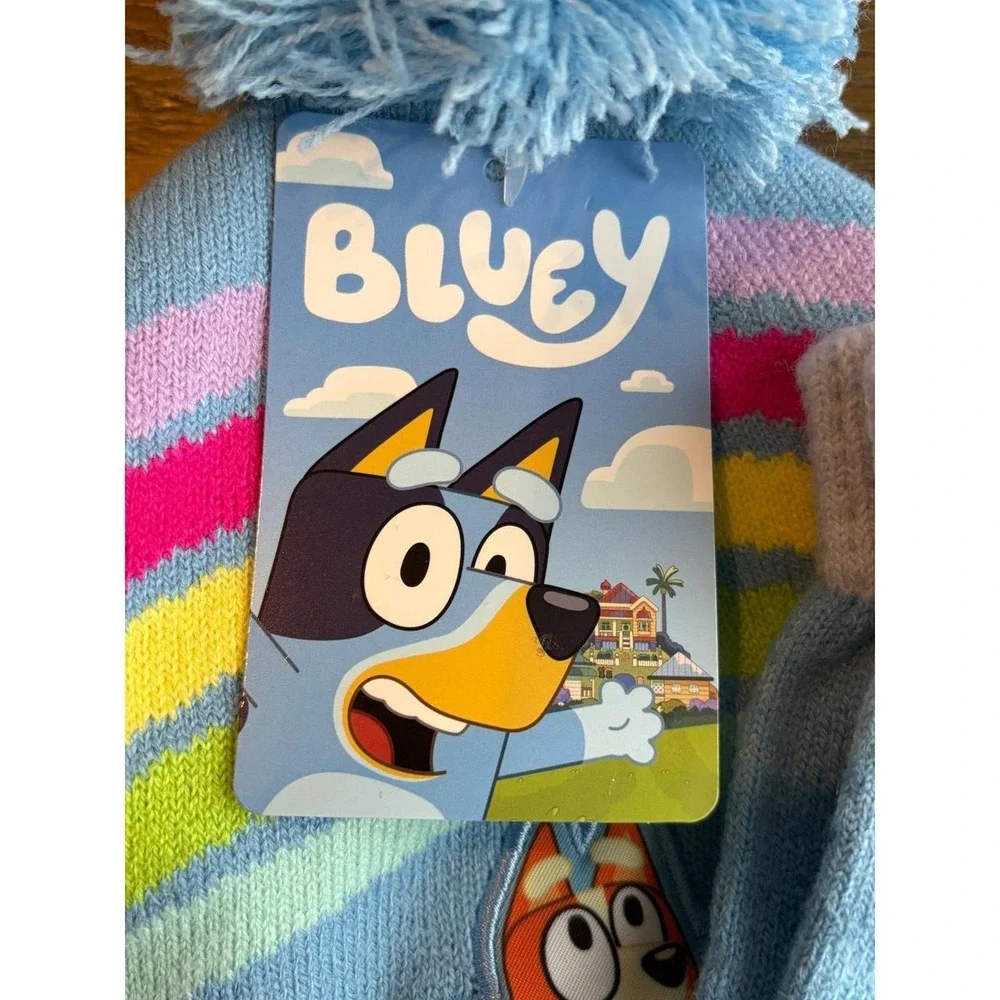 Bluey Bingo Kids Rainbow Beanie and Gloves Set Light Blue OSFM 587-G25-8597